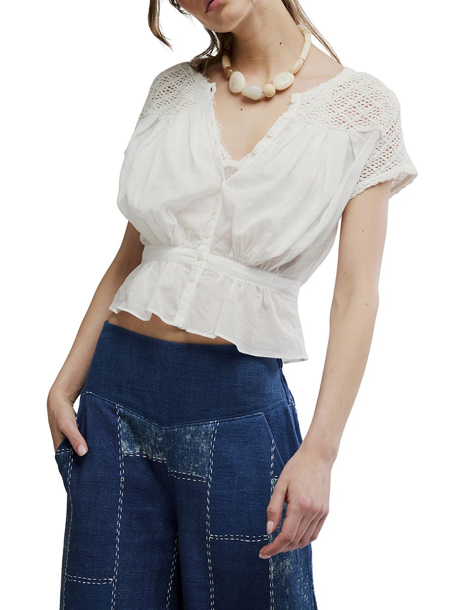 Blusa peplum manga corta para mujer