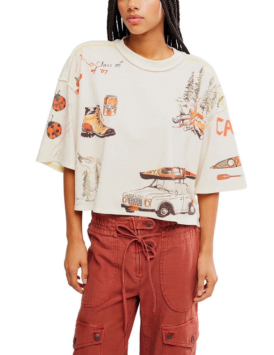 Playera manga al codo cuello redondo para mujer