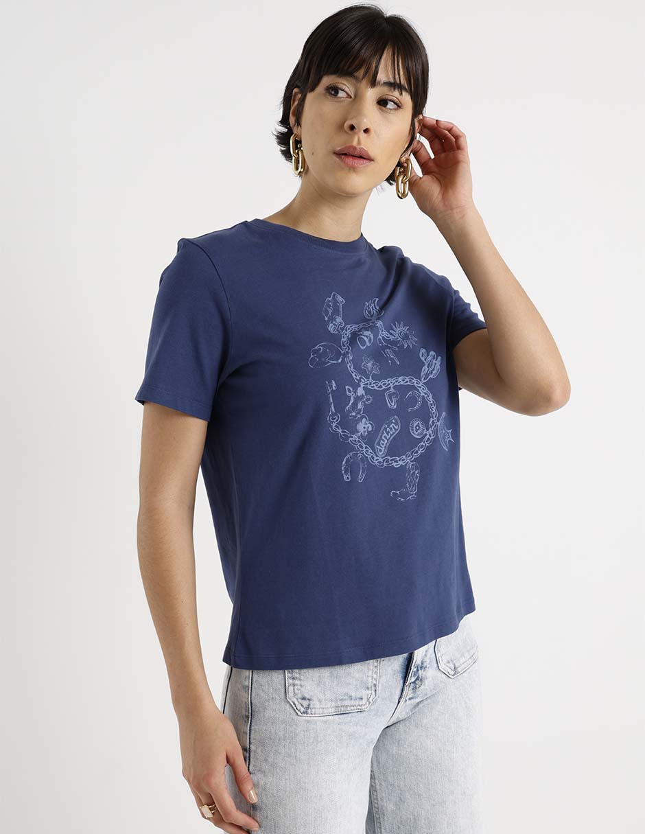 Playera manga corta cuello redondo para mujer