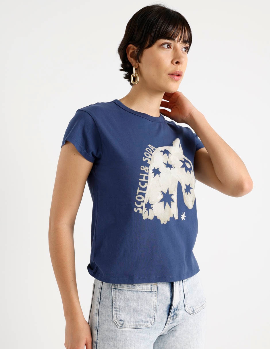 Playera manga corta cuello redondo para mujer