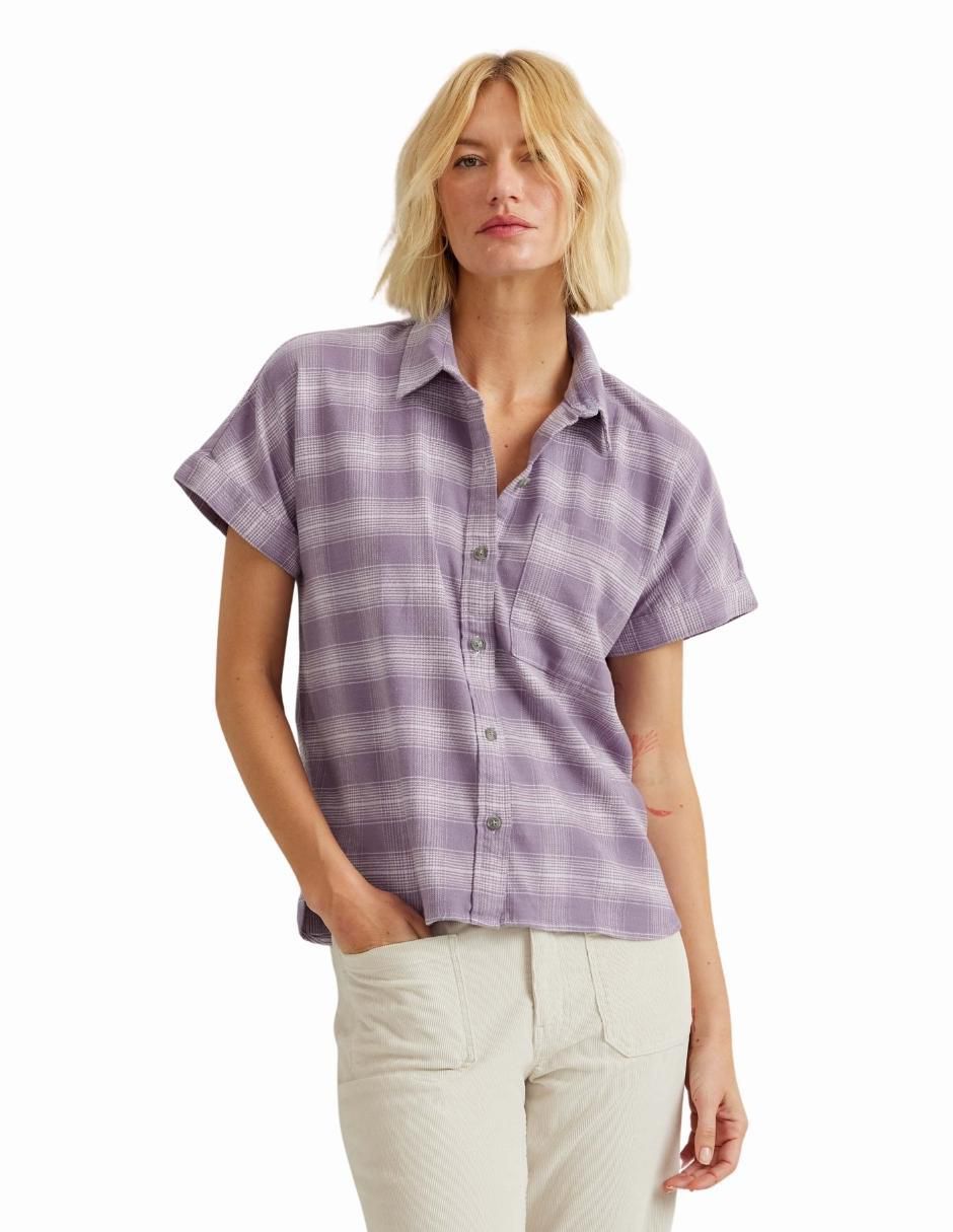"camisa/sobrecamisa" eddie bauer "de" algodón y spandex "manga" 3/4 "para mujer"