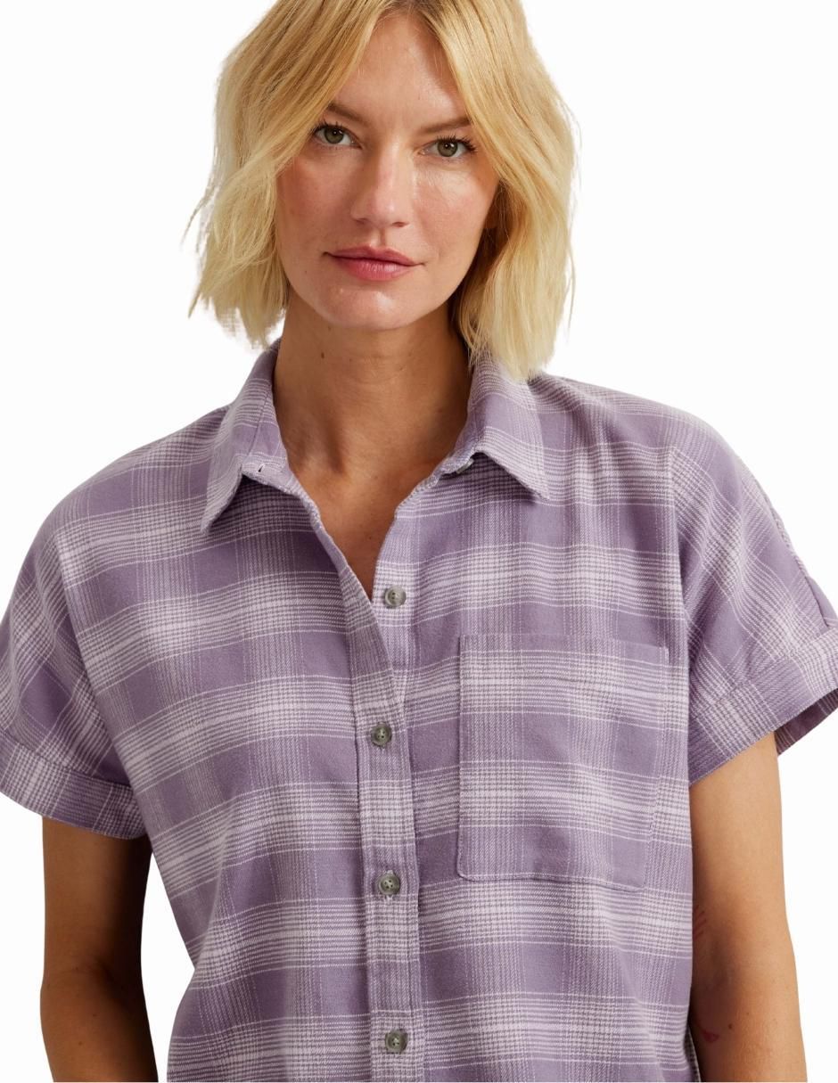 "camisa/sobrecamisa" eddie bauer "de" algodón y spandex "manga" 3/4 "para mujer"