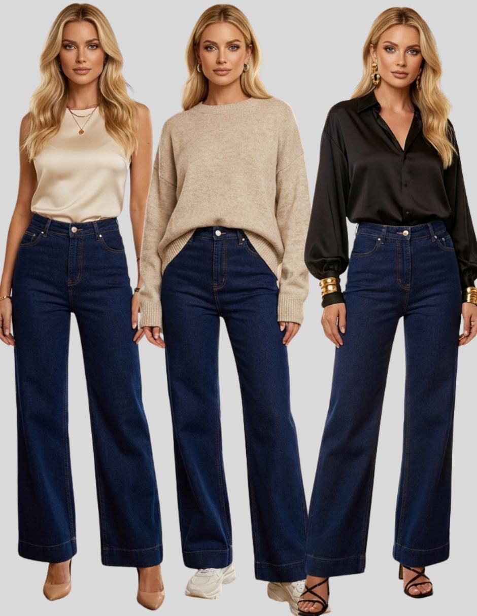 Jeans wide leg cintura alta para mujer 9