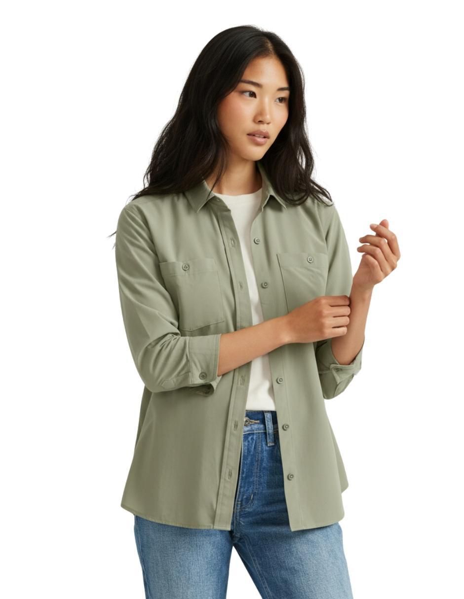 "camisa/sobrecamisa" eddie bauer no aplica "de" poliéster "manga" larga "para mujer"