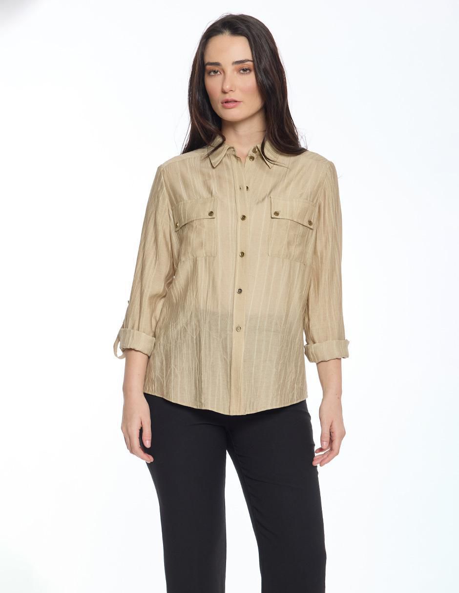 Blusa camisera manga larga para mujer