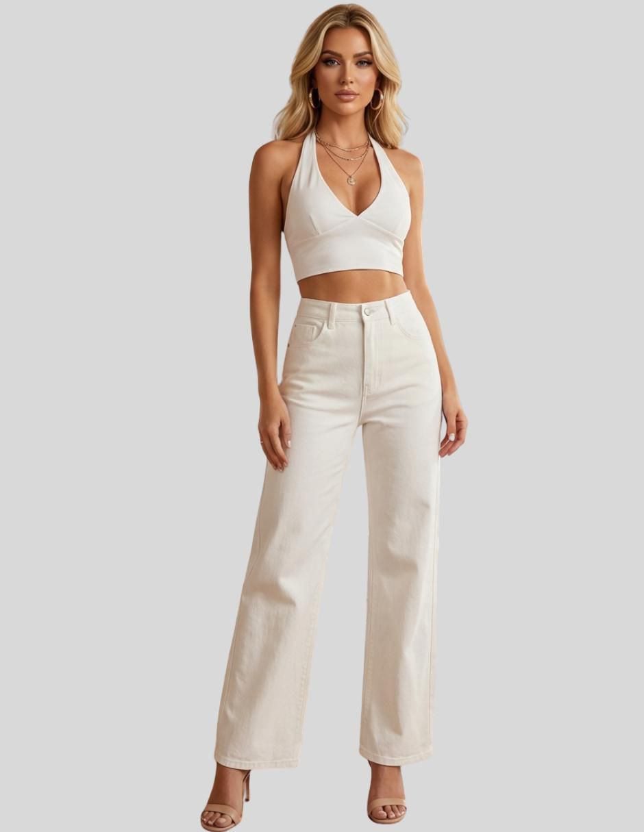 Jeans wide leg cintura alta para mujer 2