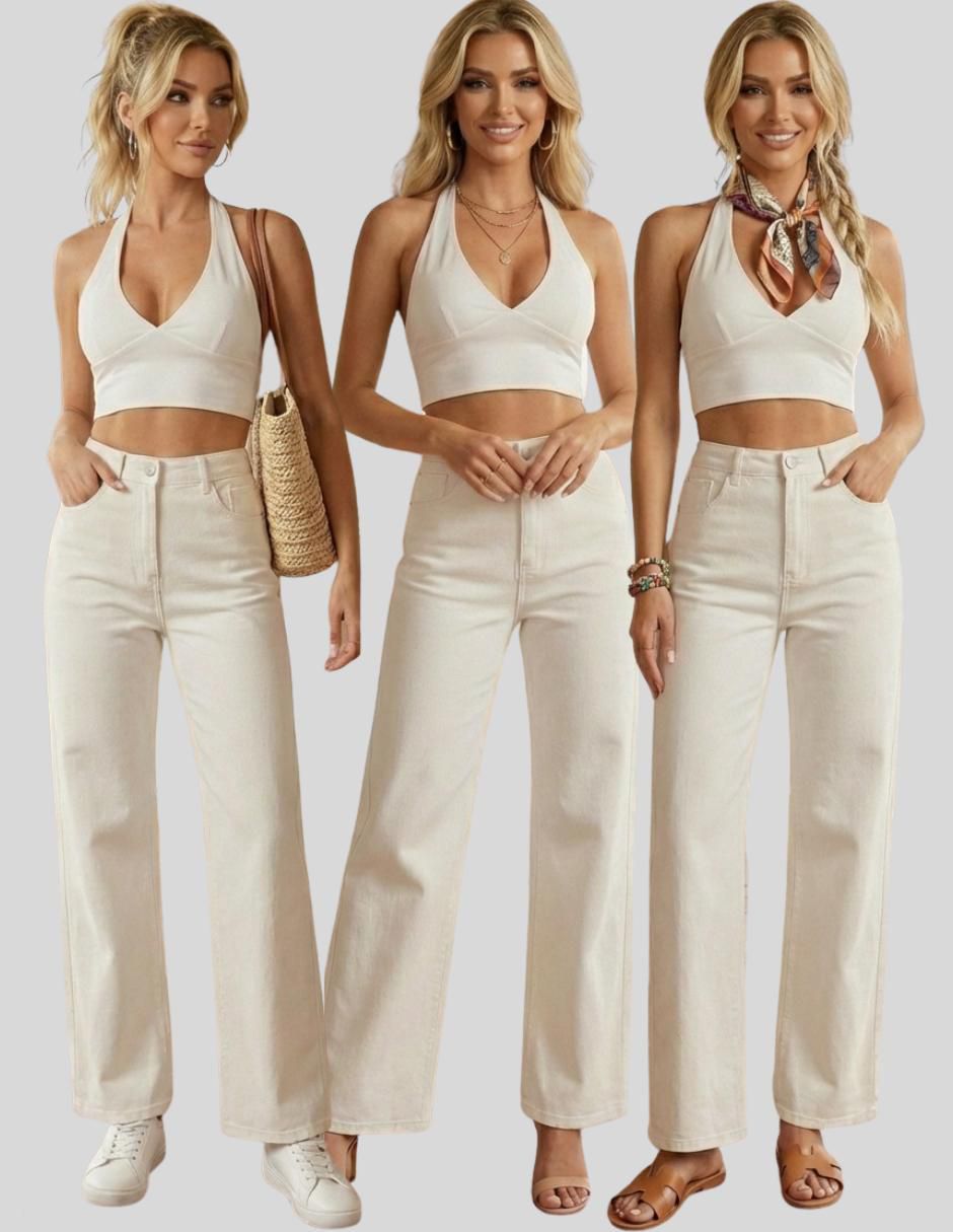 Jeans wide leg cintura alta para mujer 6