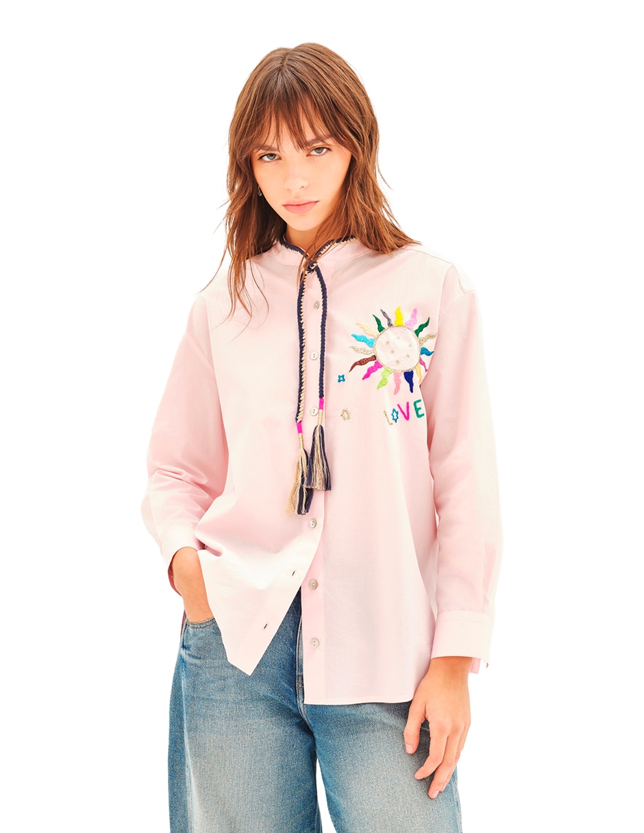 Camisa de algodón manga larga para mujer